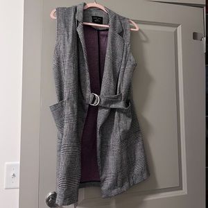 MIDI stripped checkered belted cardigan